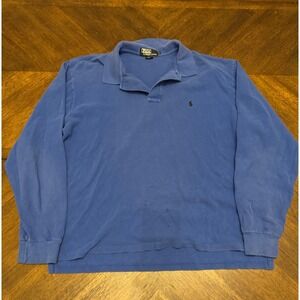 Polo Ralph Lauren Mens XL Blue Long Sleeve Cotton Polo Shirt Pony Logo Faded |W1